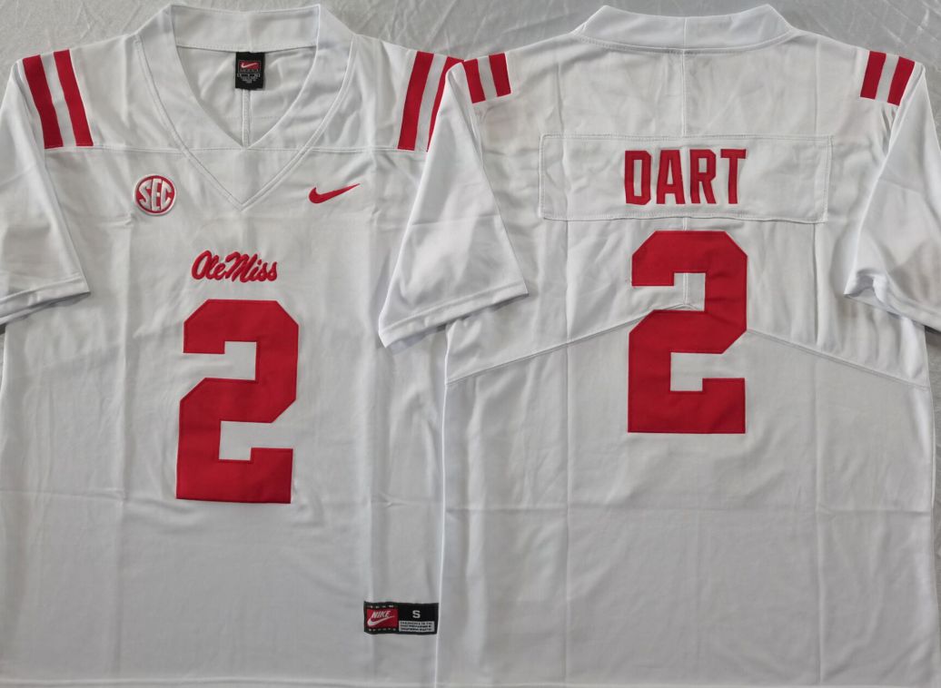Men Ole Miss Rebels #2 Dart White Nike 2025 NCAA Jersey-0